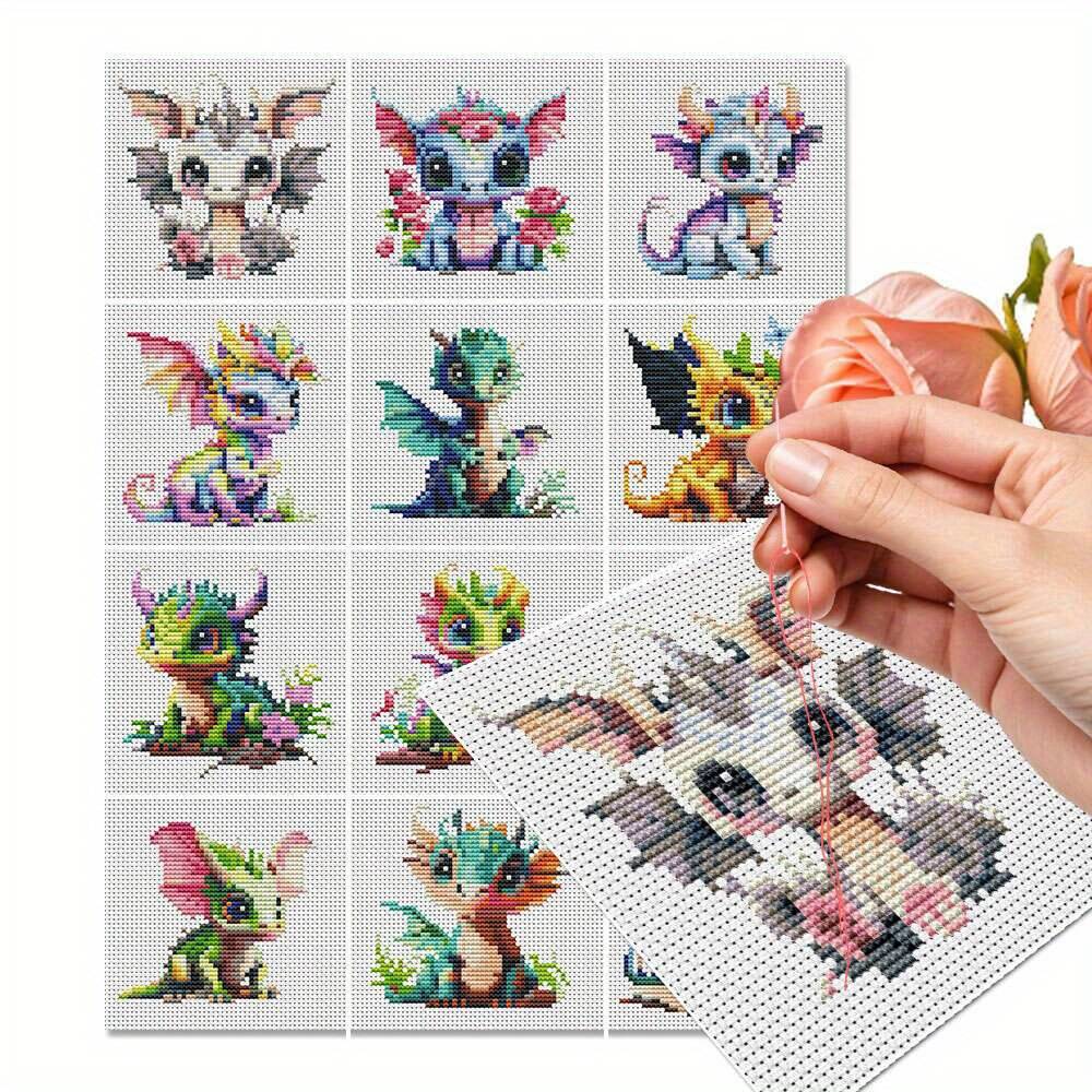Photography Geometry - 12Pcs Dragon Cross Stitch 11CT Printed