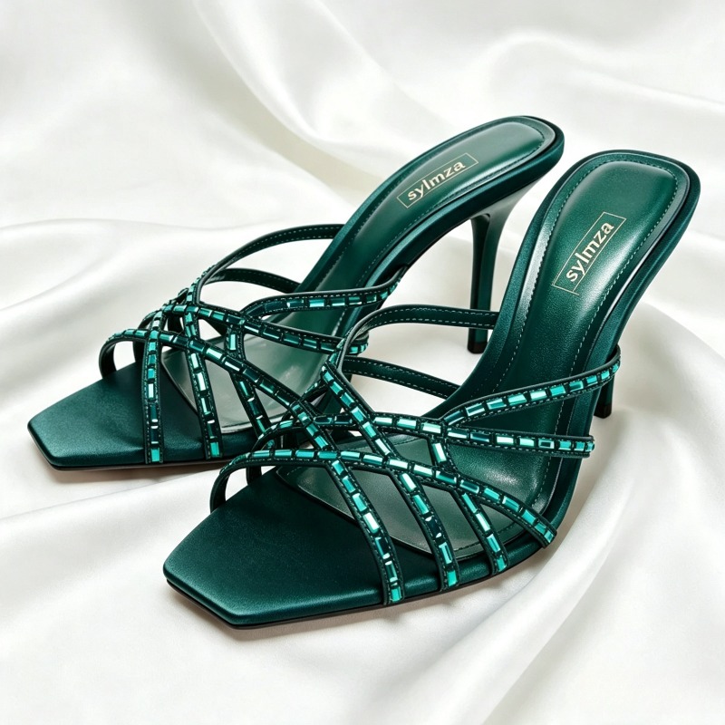 Photography Landscape - Unique Peacock Blue Crystal Detail Heeled