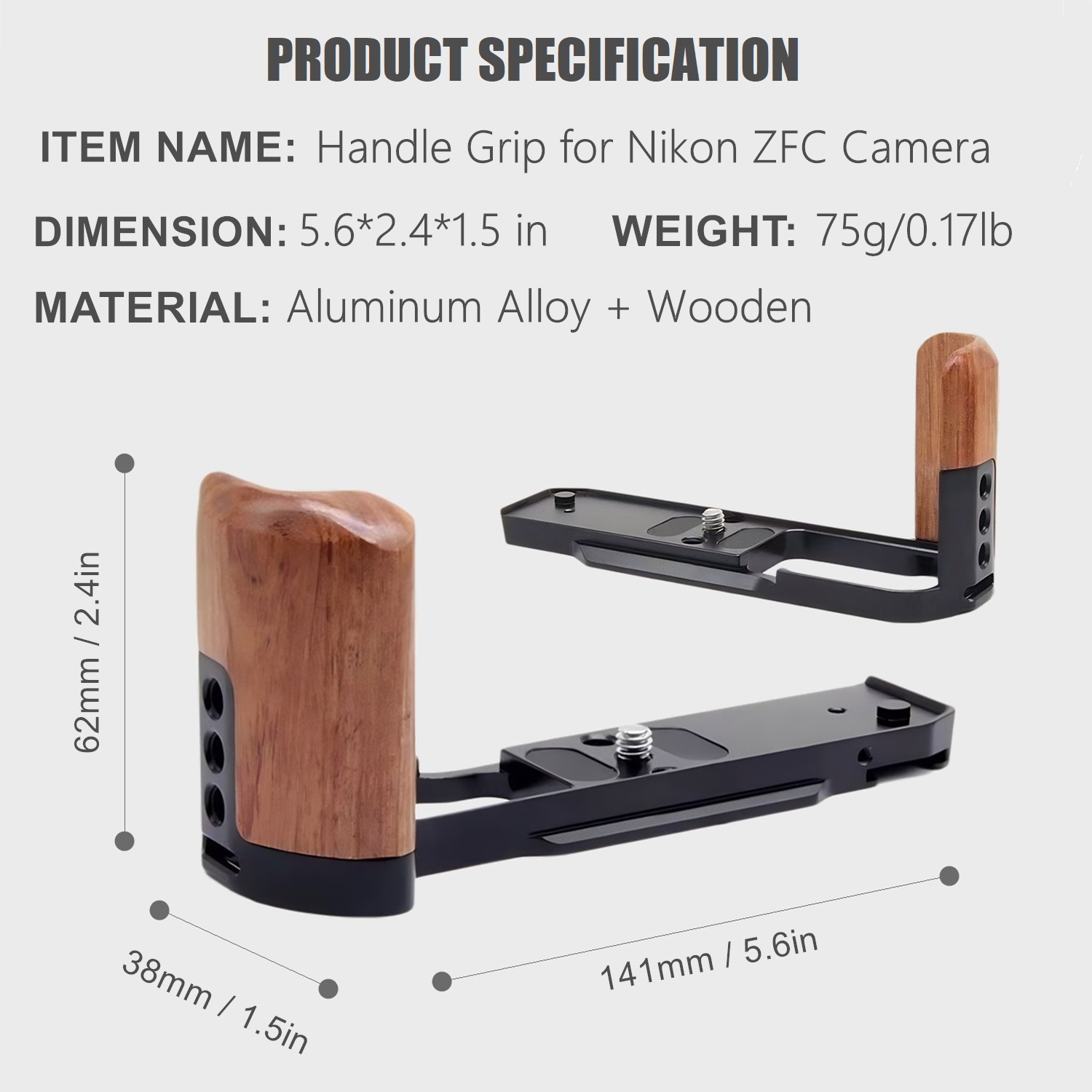 Handgrip, Wooden L-Shape Grip  - Camera Cold Shoe ulasan dan harga