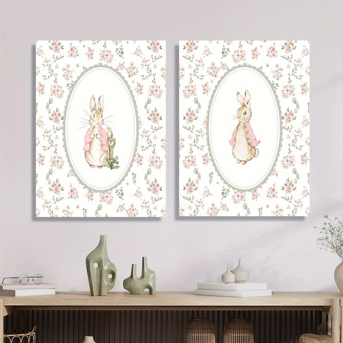 2pcs Retro Easter Rabbit Canva - Photography Types ulasan dan harga